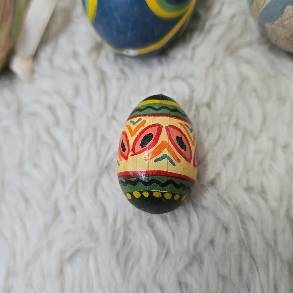 Vintage Easter Egg Tree Ornaments Lot of 10 Hand Painted Wooden Ceramic European